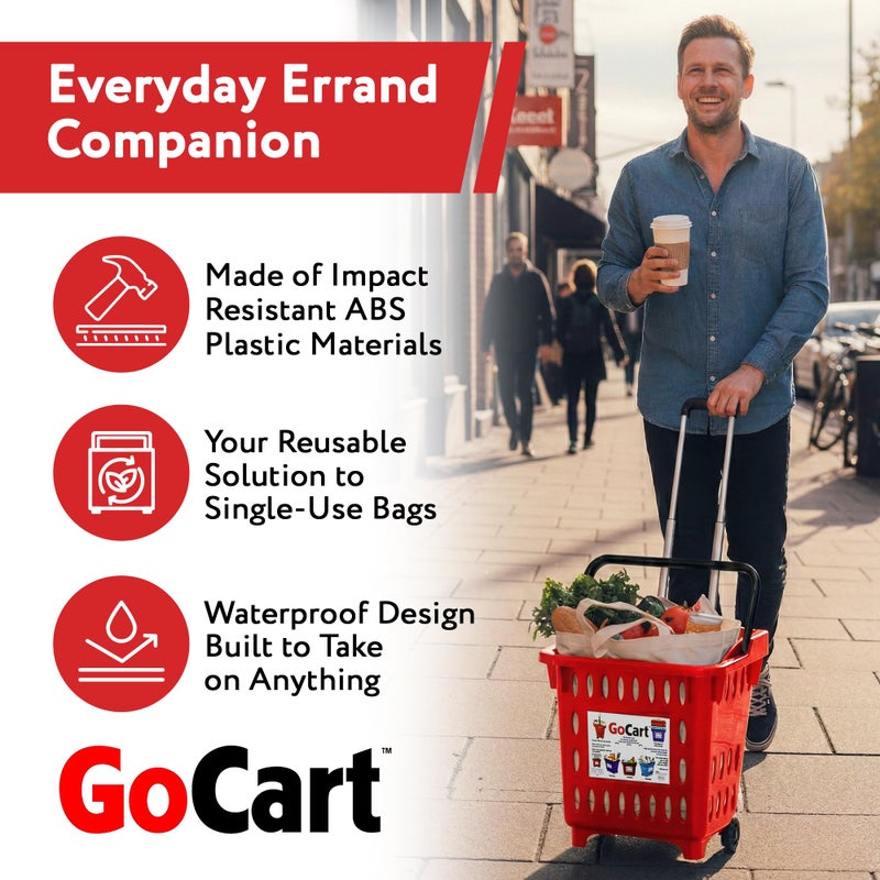 dbest products GoCart, Red Grocery Cart Shopping Laundry Basket on Wheels - Image 4